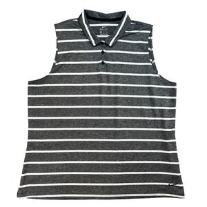 Nike Dri-FIT Womens XXL Sleeveless Polo Shirt Gray White Striped Golf Tennis Top